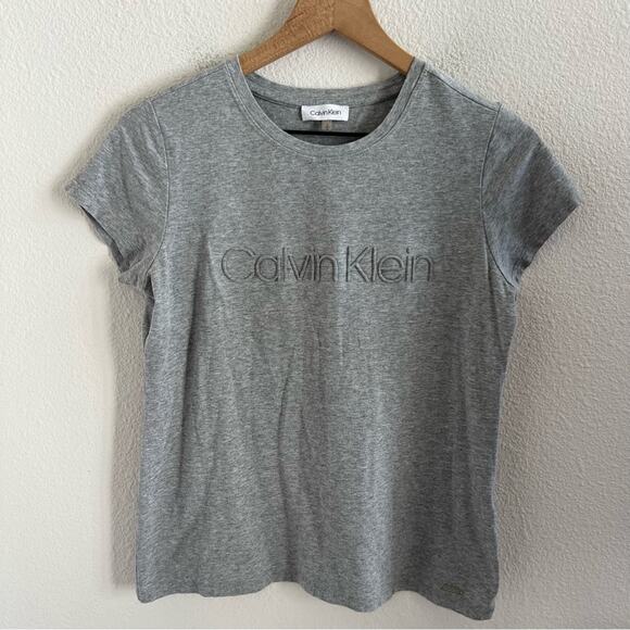 Calvin Klein Neutral Gray Raised Graphic Spellout Tee T-Shirt Classic Small - Picture 1 of 6